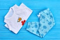 Set of patterned kids summer wear. Royalty Free Stock Photo