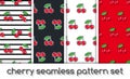 Set of patterns with cherries, seamless texture, wallpaper.