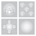 Set of patterns christmas theme. Snowman, fir forest, falling snow, star and flake. Grey and white. Royalty Free Stock Photo