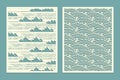 Set template for cutting. Patterns marine waves. Oriental style scenery Metal cutting or wood carving, panel design, stencil for Royalty Free Stock Photo