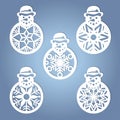 A set of patterns for cutting. Snowmen. Vector Royalty Free Stock Photo