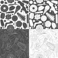 Set of patterns glamorous female illustrations. Black and white seamless pattern. Royalty Free Stock Photo