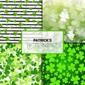Set Of Patterns For Patricks Day Irish Holiday Seamless Backgrounds With Clover Leaves