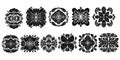 Set of Patterns symmetrical in linocut style with slits texture print black element