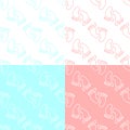A set of patterns of their children`s feet. seamless patterns of small footprints in pink and blue colors, for the birth of