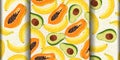 Set of patterns with tropical fruits in mosaic style with small polygonal shapes Royalty Free Stock Photo