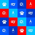 Set Paw print, Retractable cord leash, and Dustpan icon. Vector Royalty Free Stock Photo