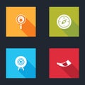 Set Paw search, Compass, Target sport and Hunting horn icon. Vector Royalty Free Stock Photo
