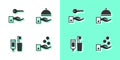 Set Paying tips, Hotel door lock key, Toothbrush and toothpaste and Covered with tray icon. Vector Royalty Free Stock Photo