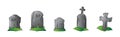 Set of 5 pcs. tombstones from Halloween cemetery on white background - Vector Royalty Free Stock Photo