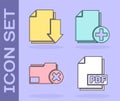 Set PDF file document, Document with download, Delete folder and Add new file icon. Vector Royalty Free Stock Photo