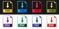 Set PDF file document icon isolated on black and white background. Download PDF button sign. Vector Royalty Free Stock Photo