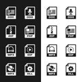 Set PDF file document, ZIP, DOC, OGG, MP3 and GIF icon. Vector Royalty Free Stock Photo