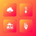 Set Peace cloud, Flower in vase, Hippie camper van and symbol icon. Vector Royalty Free Stock Photo