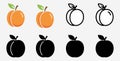 Peach fruit vector icon set illustration, healthy food, summer fruit, outline, silhouette, graphic design Royalty Free Stock Photo