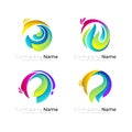 Set peacock logo and 3d colorful icons, bird logos