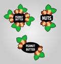 Set of peanut butter emblems for packaging. Nuts vector logos for product design Royalty Free Stock Photo