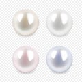 Set of Pearl isolated on transparent background. Spherical beautiful 3D realistic pearls of different color with shadow Royalty Free Stock Photo
