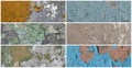 Set of peeling paint textures. Old concrete walls with cracked flaking paint Royalty Free Stock Photo