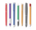 Set of pen, pencil and stylo equipment for writing in school or office. Plastic and metal pen tools Royalty Free Stock Photo