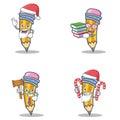 Set of pencil character with Santa candy book judge