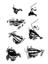 Set pencil drawing lips. Realistic sketch.