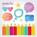 Set of pencil handdrawn bubbles with colour pencils Royalty Free Stock Photo