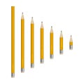 A set of pencils of different lengths, arranged in decreasing order of length. Vector illustration