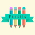 Set of pencils with a ribbon Royalty Free Stock Photo