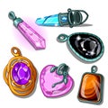 A set of pendants made of precious stones isolated on a white background. Vector cartoon close-up illustration. Royalty Free Stock Photo
