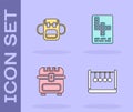 Set Pendulum, School backpack, Antique treasure chest and Crossword icon. Vector Royalty Free Stock Photo