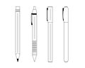 Set Icons pens and pencils 4 pcs. Simple lines. Outliine