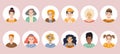 Set of people avatars, round icons with faces