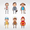 Set of people with different profession vector illustration, there are doctor, policeman, farmer, businessman, firefighter, Royalty Free Stock Photo