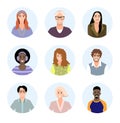 Set of people different races avatars. User portraits. Male and female characters faces. Smiling young men and women collection. Royalty Free Stock Photo