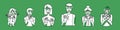 Set of people with disgust. Disgusted boy and girl, man and woman, grandfather and grandmother. Cover with hands. Green and white