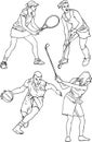 Set of people doing different kinds of sports outline