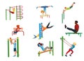 Set of people doing sport workout on street vector illustration