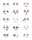 Set of people with emotions. Collection of facial expressions. Vector illustration of eyes and smiles for children. Royalty Free Stock Photo