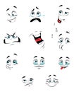 Set of people with emotions. Collection of facial expressions. Vector illustration of eyes and smiles for children.