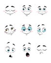 Set of people with emotions. Collection of facial expressions. Vector illustration of eyes and smiles for children. Royalty Free Stock Photo