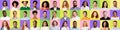 Set Of People Faces Smiling And Laughing On Colorful Backgrounds Royalty Free Stock Photo