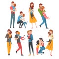Set of people. Family characters are hugging cartoon vector illustration Royalty Free Stock Photo