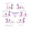 Set of epilepsy seizures first aid situation, with text. Fine for medical infobrochures public sites about epilepsy and medical