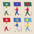 Set of people with flags of Asia and Oceania countries