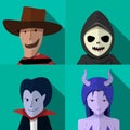 Set of people in Halloween costume vector portrait