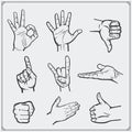 Set of people hands. Different gestures.