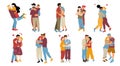 Set of people hug, love, homosexual couple embrace Royalty Free Stock Photo