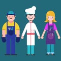 Set of people icons in flat style cook, mechanic, Barber.nVector illustration of people different professions Royalty Free Stock Photo