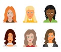 Set of people icons in flat style with faces. Vector women and girl character Royalty Free Stock Photo